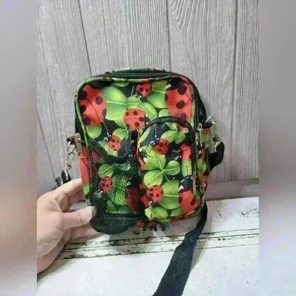 Lady Bug crossbody travel bag with water bottle compartment. Clean. - Picture 1 of 8